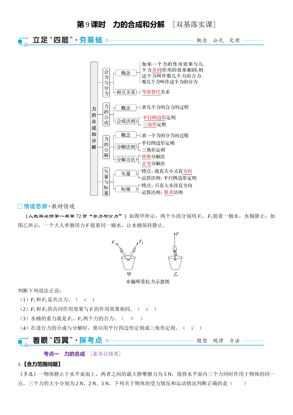 2026版三维设计一轮高中总复习物理通用版-第9课时　力的合成和分解　[双基落实课].docx_第1页
