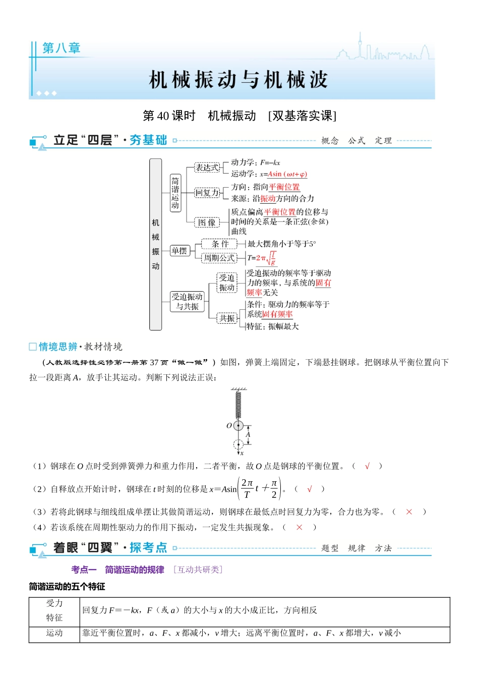2026版三维设计一轮高中总复习物理通用版-第40课时　机械振动　[双基落实课].docx_第1页
