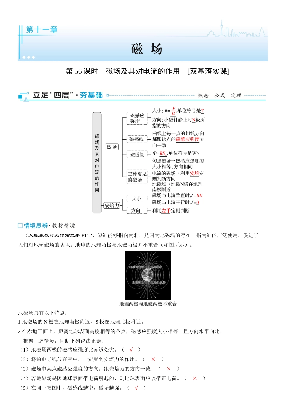 2026版三维设计一轮高中总复习物理通用版-第56课时　磁场及其对电流的作用　[双基落实课].docx_第1页