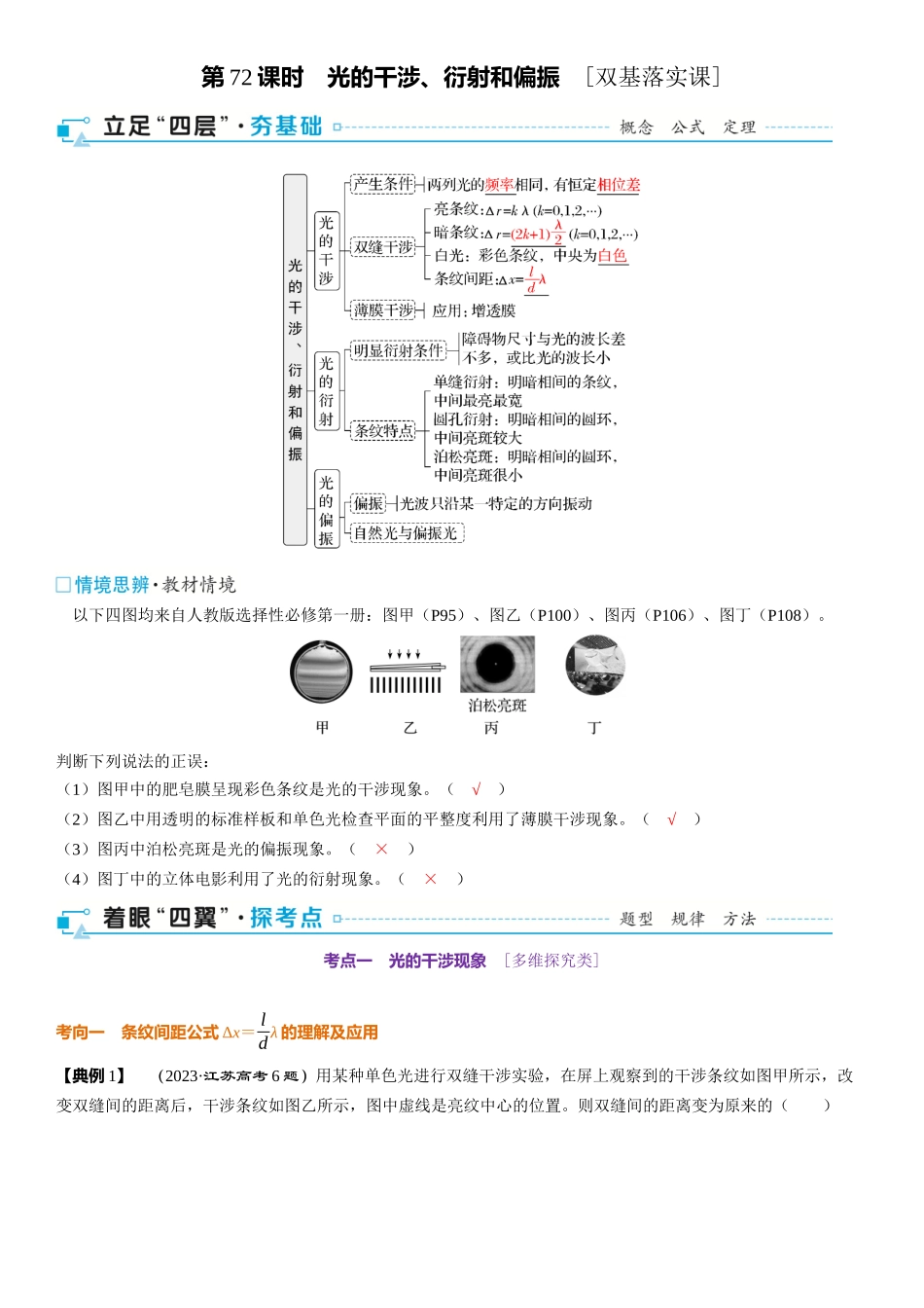 2026版三维设计一轮高中总复习物理通用版-第72课时　光的干涉、衍射和偏振　[双基落实课].docx_第1页