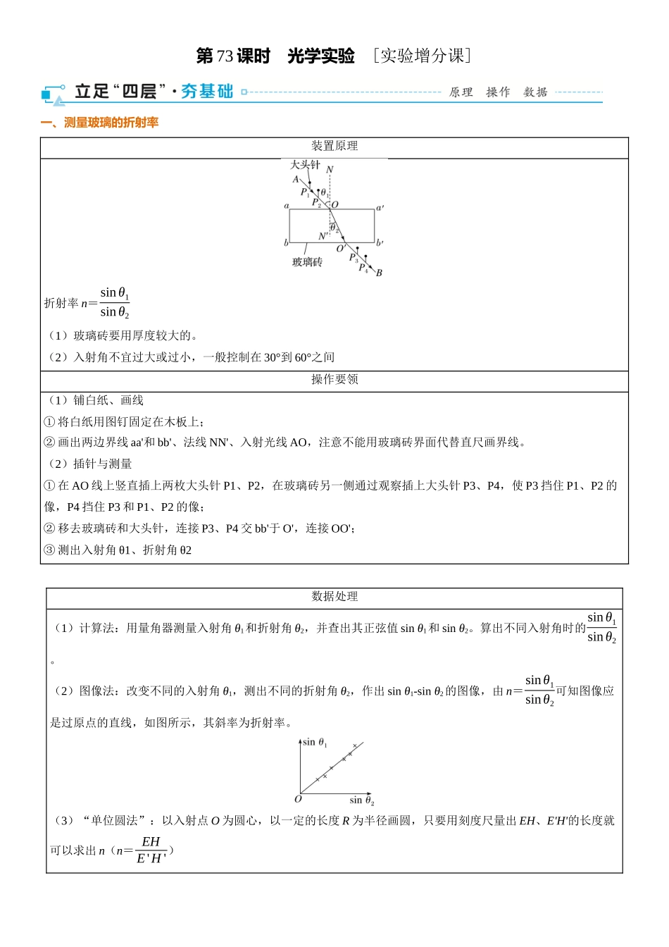 2026版三维设计一轮高中总复习物理通用版-第73课时　光学实验　[实验增分课].docx_第1页