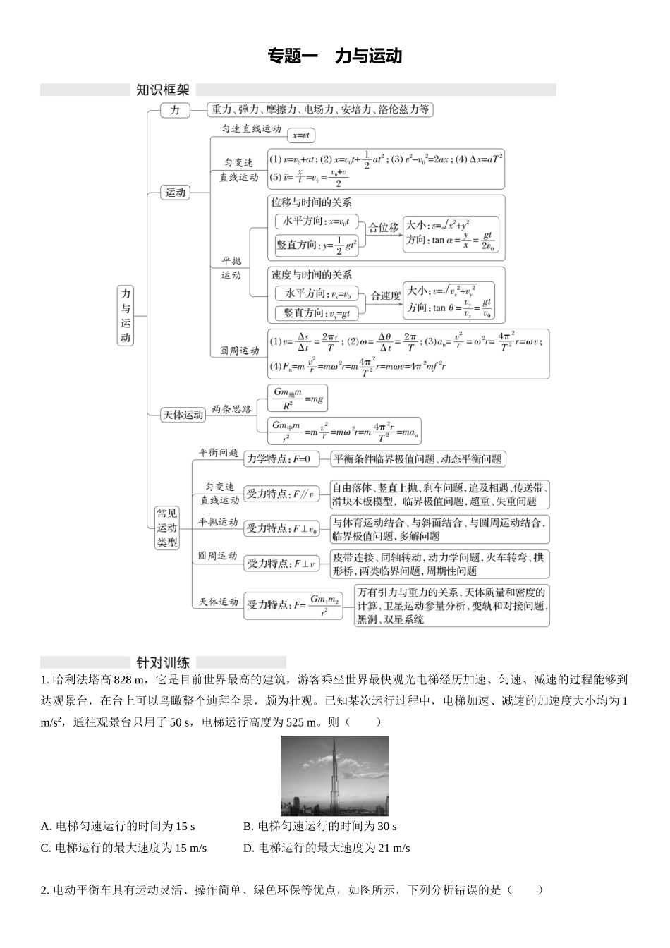 2026版三维设计一轮高中总复习物理通用版复习练-专题一　力与运动.docx_第1页