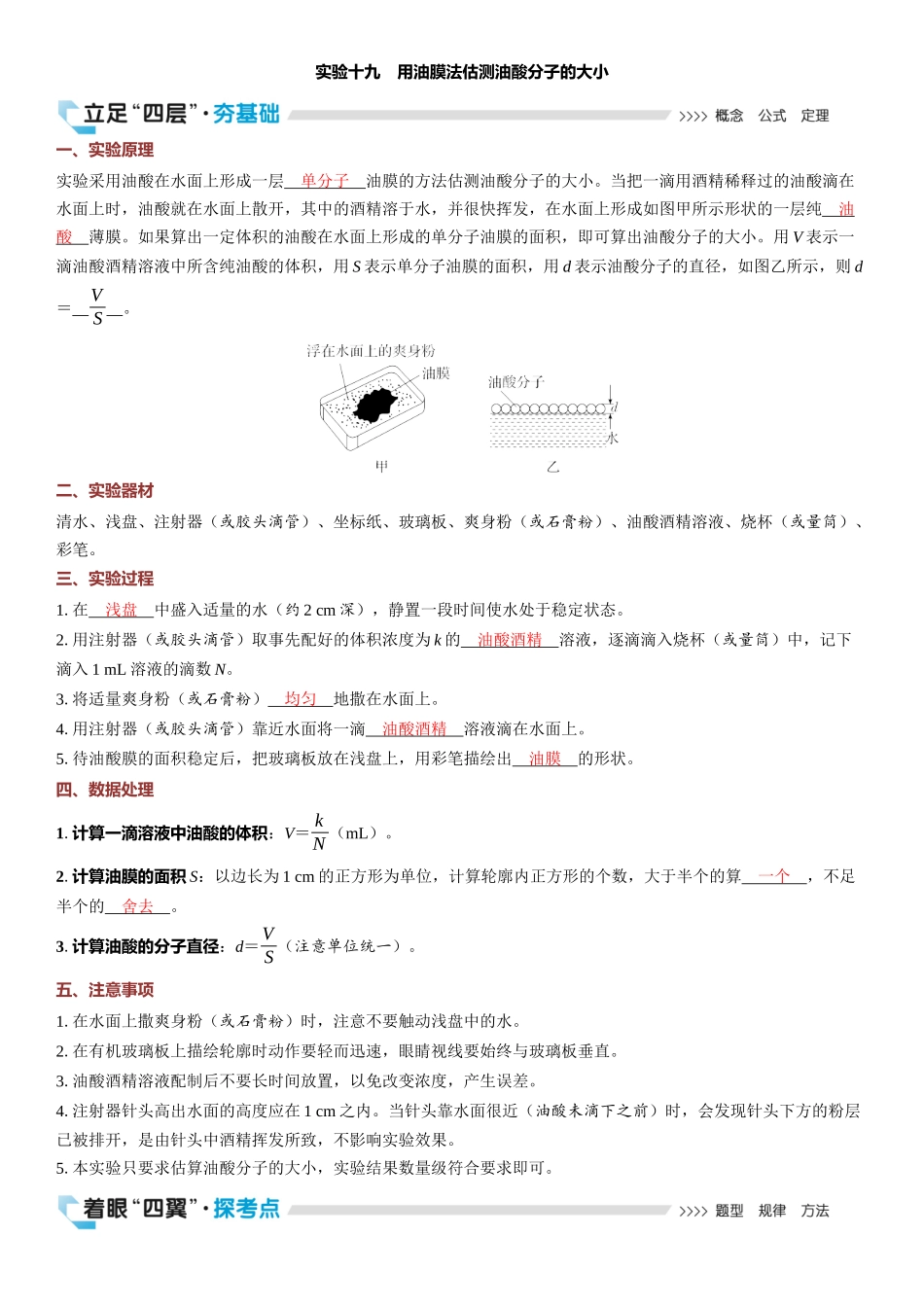 2026版三维设计一轮高中总复习物理通用版教师用-实验十九　用油膜法估测油酸分子的大小.docx_第1页