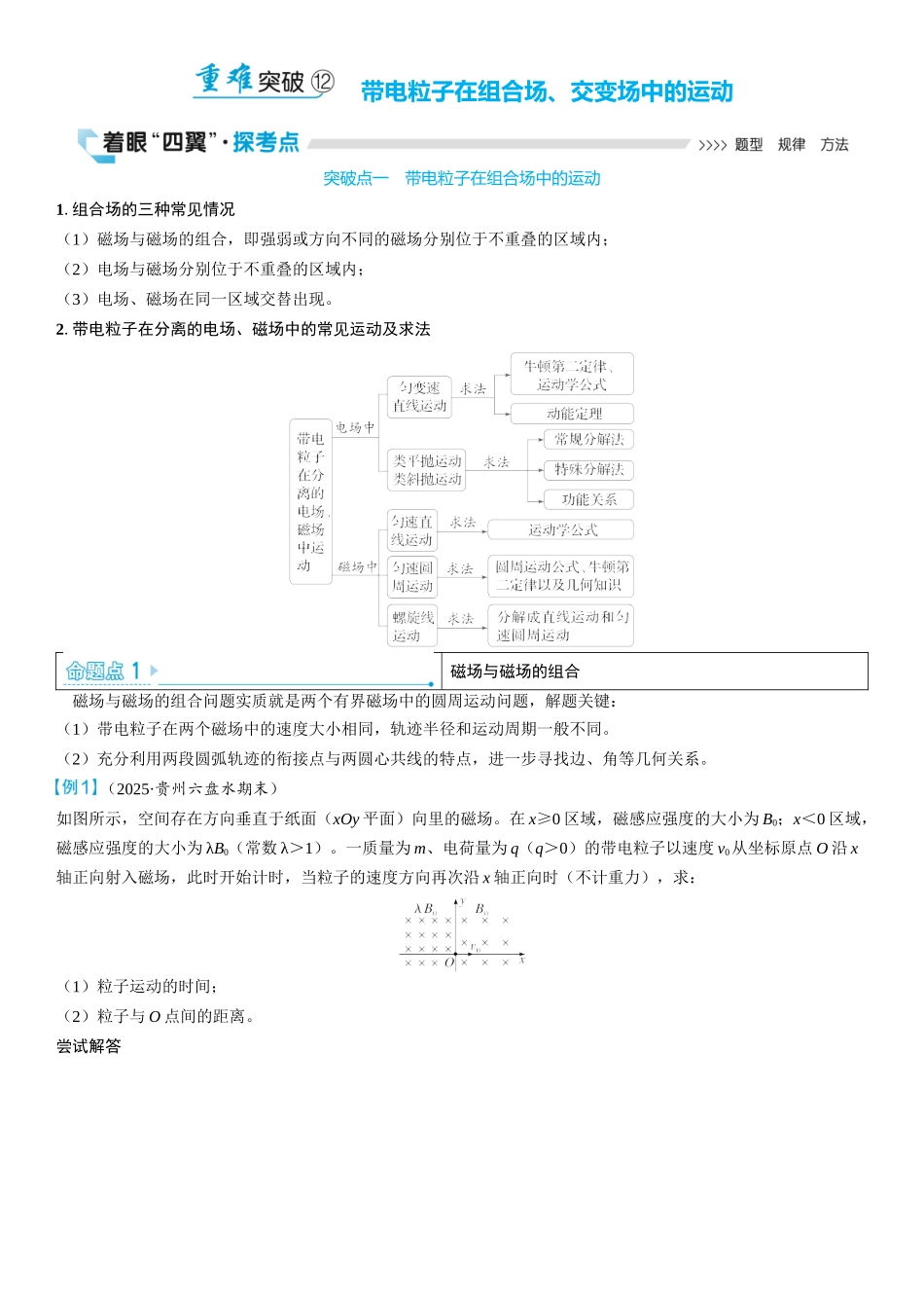 2026版三维设计一轮高中总复习物理通用版学生用-重难突破12⇒带电粒子在组合场、交变场中的运动.docx_第1页