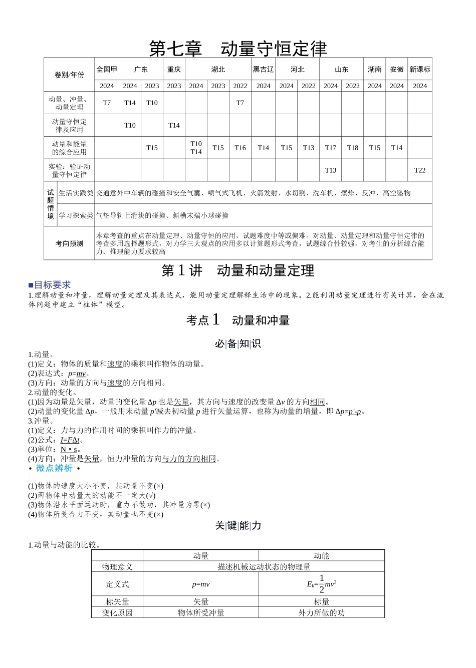 2026版赢在微点顶层设计大一轮物理教师讲-第七章　动量守恒定律.docx_第1页