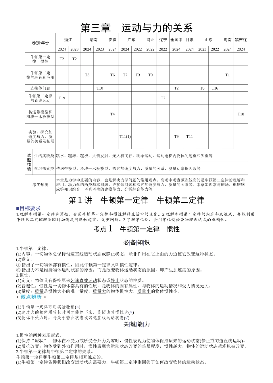 2026版赢在微点顶层设计大一轮物理教师讲-第三章　运动与力的关系.docx_第1页