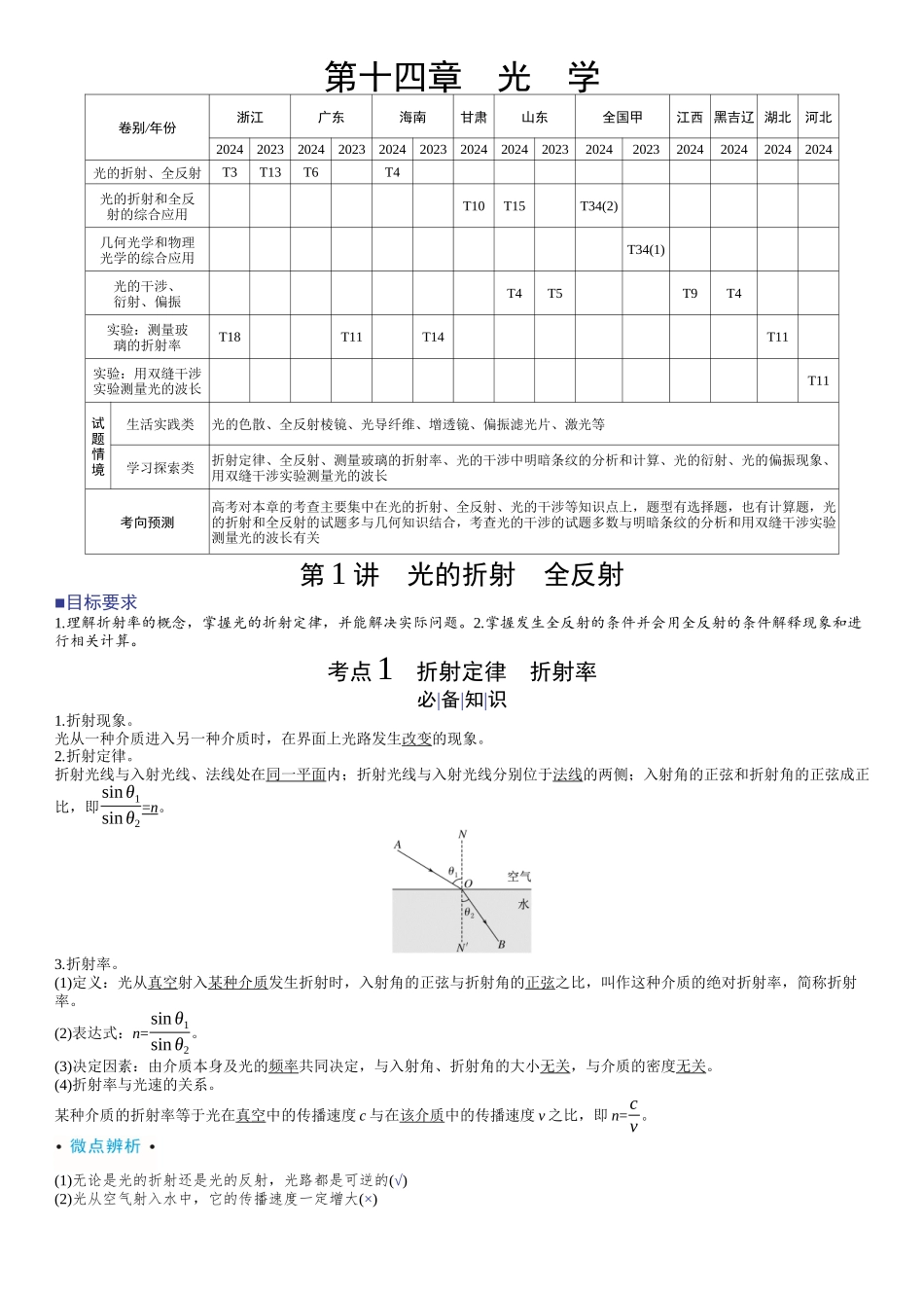 2026版赢在微点顶层设计大一轮物理教师讲-第十四章　光　学.docx_第1页