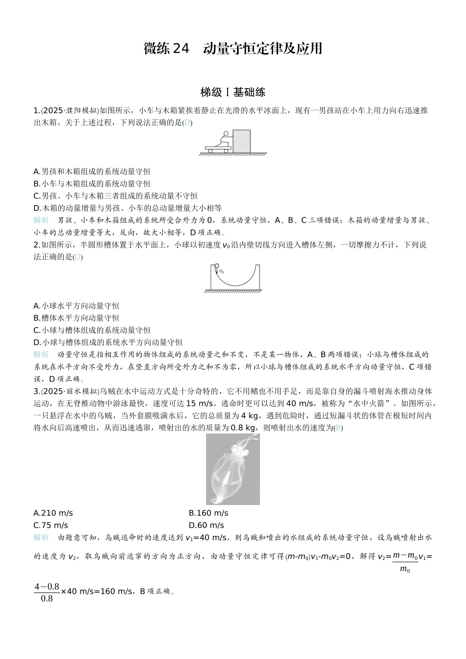 2026版赢在微点顶层设计大一轮物理教师练-微练24　动量守恒定律及应用.docx_第1页