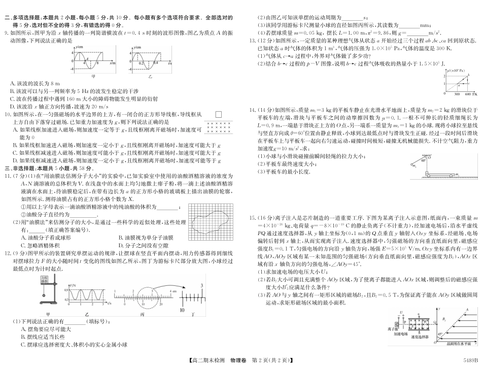 安徽省县中联盟2024-2025学年第二学期高二期末检测5489B物理.pdf_第2页