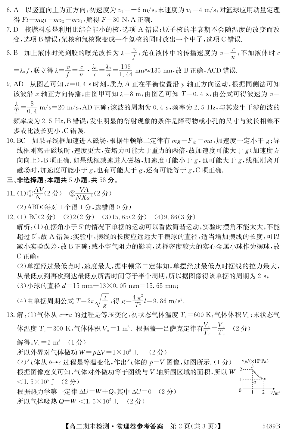 安徽省县中联盟2024-2025学年第二学期高二期末检测5489B物理答案.pdf_第2页