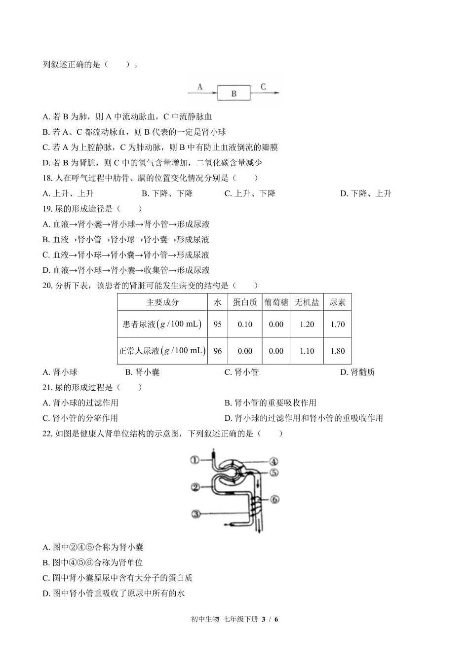 （北师大版）初中生物七年级下册 期中测试及答案02.pdf_第3页