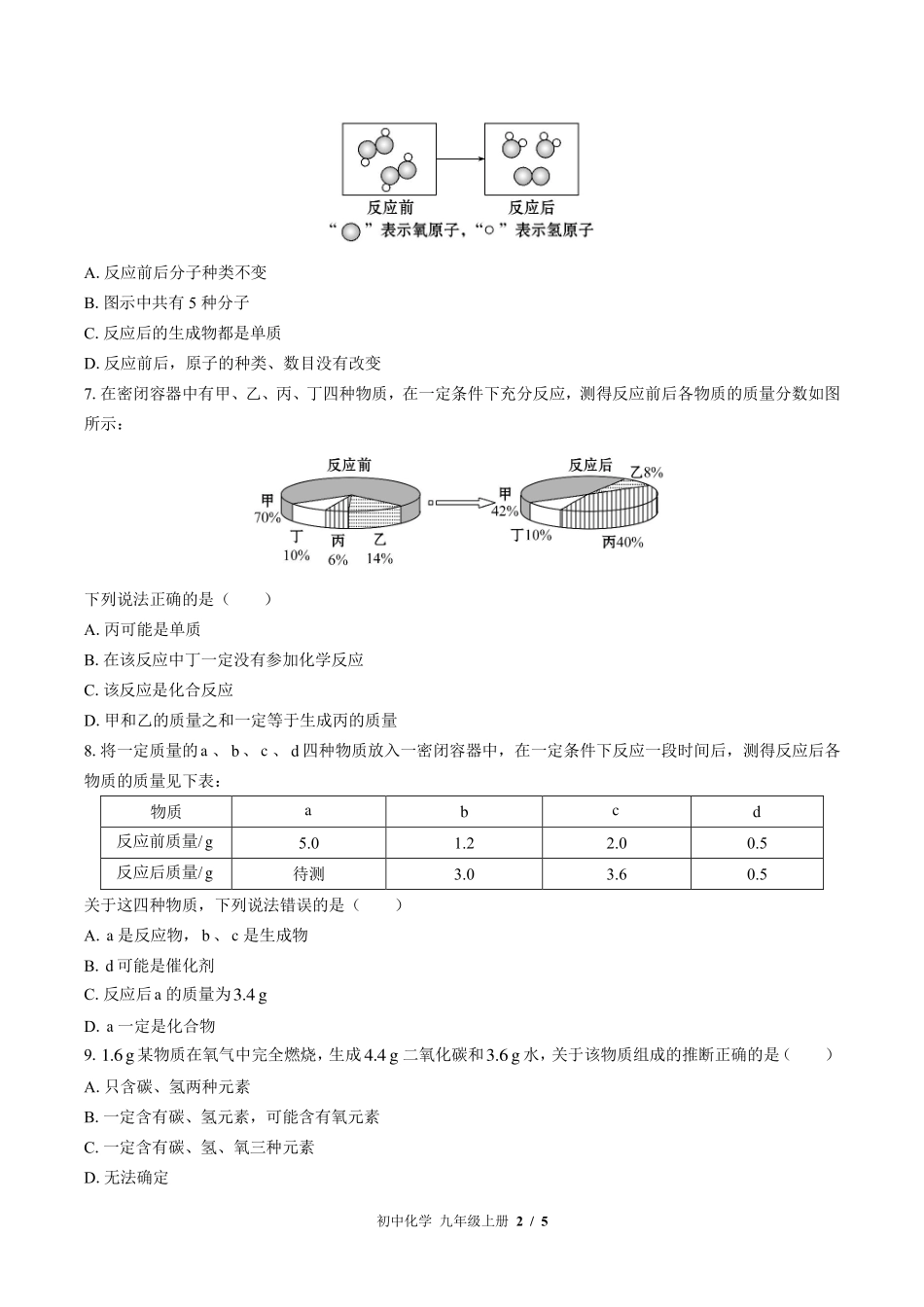 （鲁教版）初中化学九年级上册 第五单元测试及答案01.pdf_第2页
