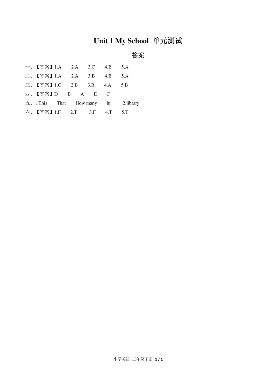 （人教PEP版）小学英语四年级下册 Unit 1单元测试及答案02.pdf_第3页