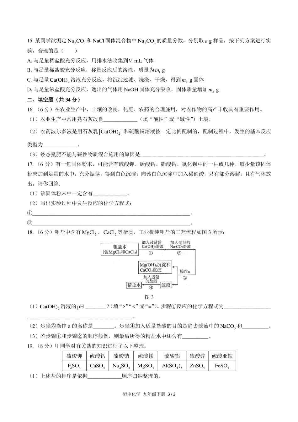 （人教版）初中化学九年级下册 第十一单元测试及答案02.pdf_第3页
