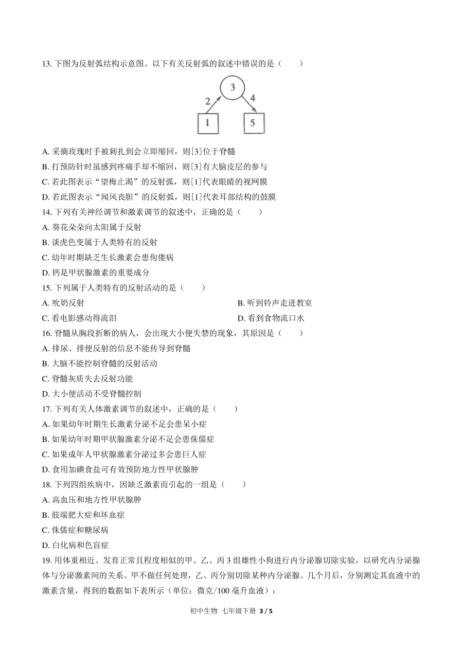 （人教版）初中生物七年级下册 第四单元第六章综合测试及答案01.pdf_第3页