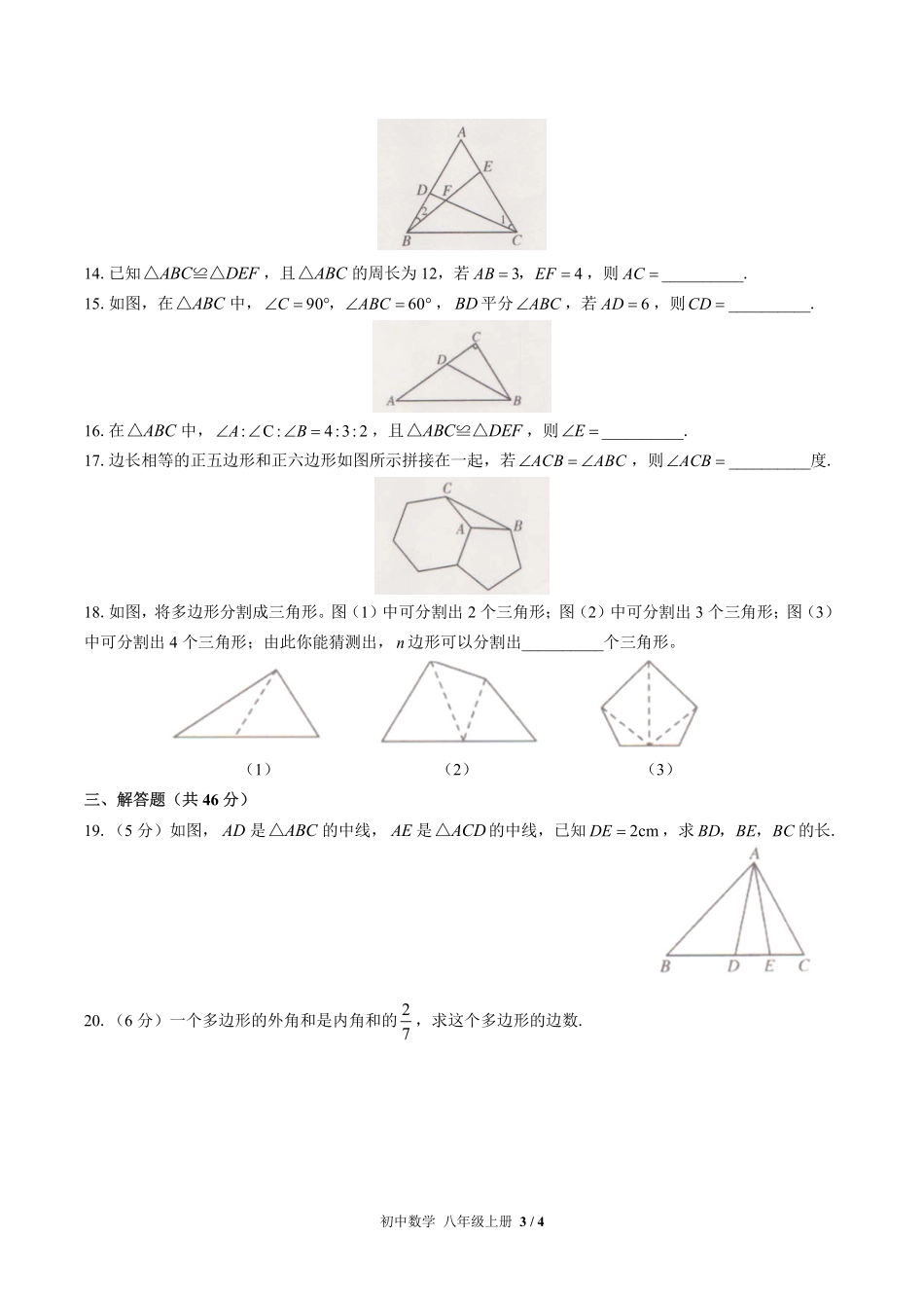 （人教版）初中数学八年级上册 期末专项复习01—三角形、全等三角形.pdf_第3页