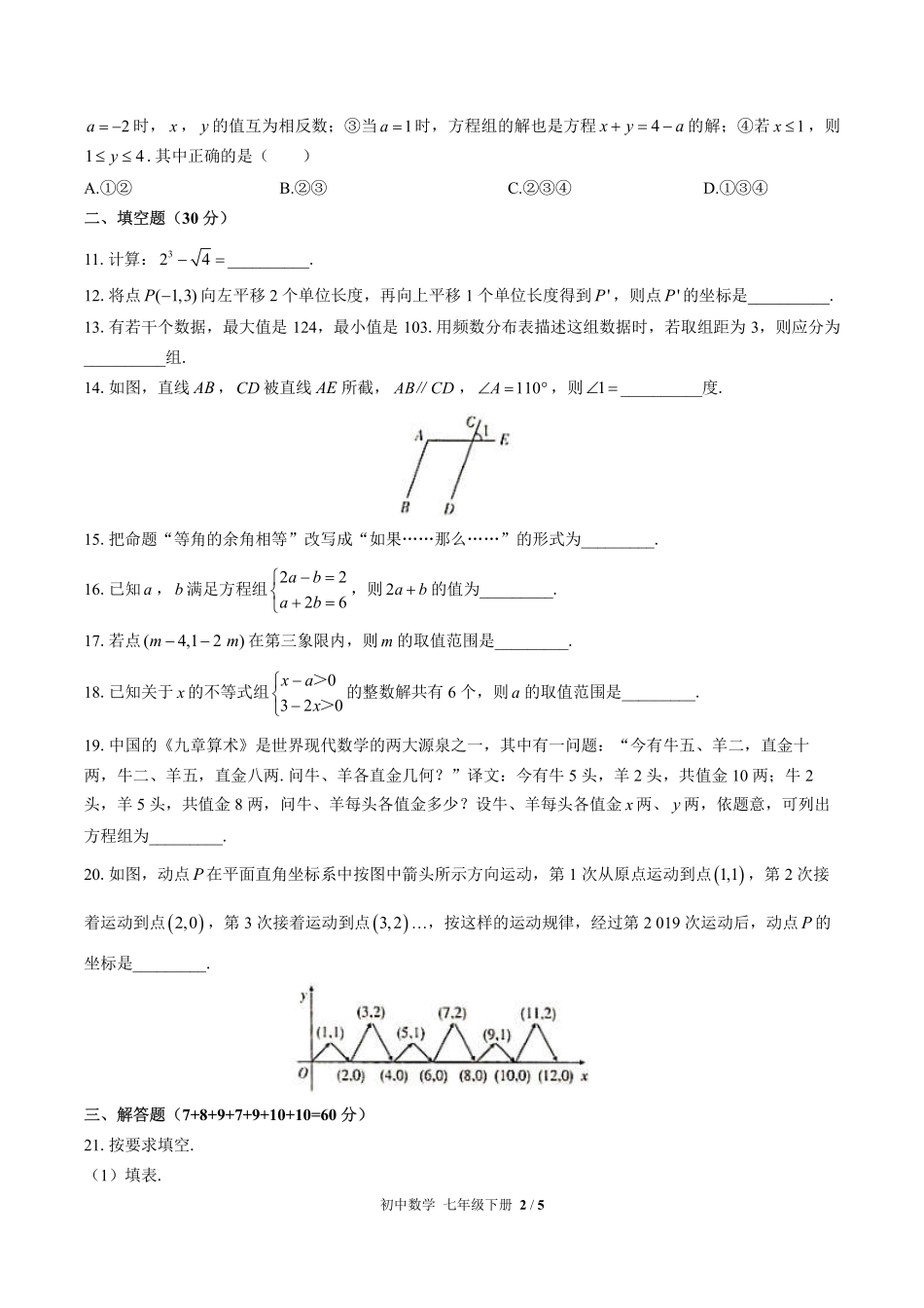 （人教版）初中数学七年级下册 期末测试及答案02.pdf_第2页