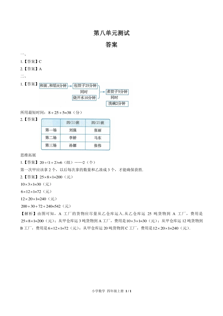 （人教版）小学数学四年级上册 第八单元测试及答案02.pdf_第3页