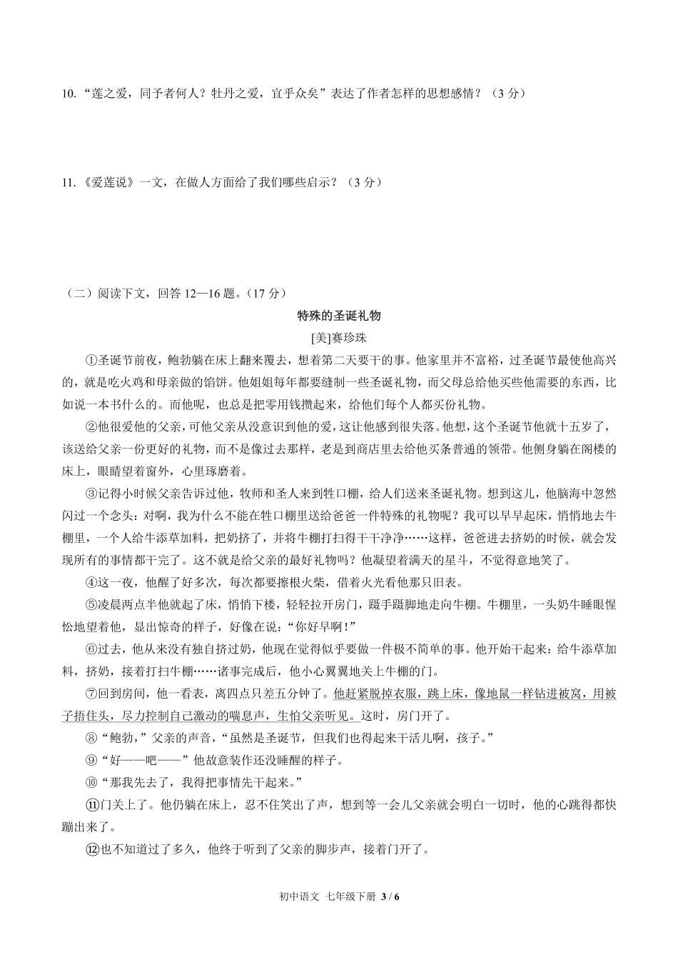 （人教版部编版）初中语文七年级下册 期末测试及答案01.pdf_第3页