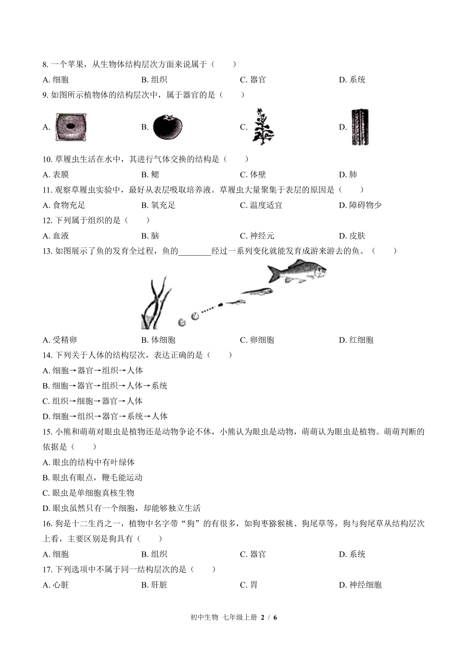 （苏教版）初中生物七年级上册 第四章综合测试及答案01.pdf_第2页
