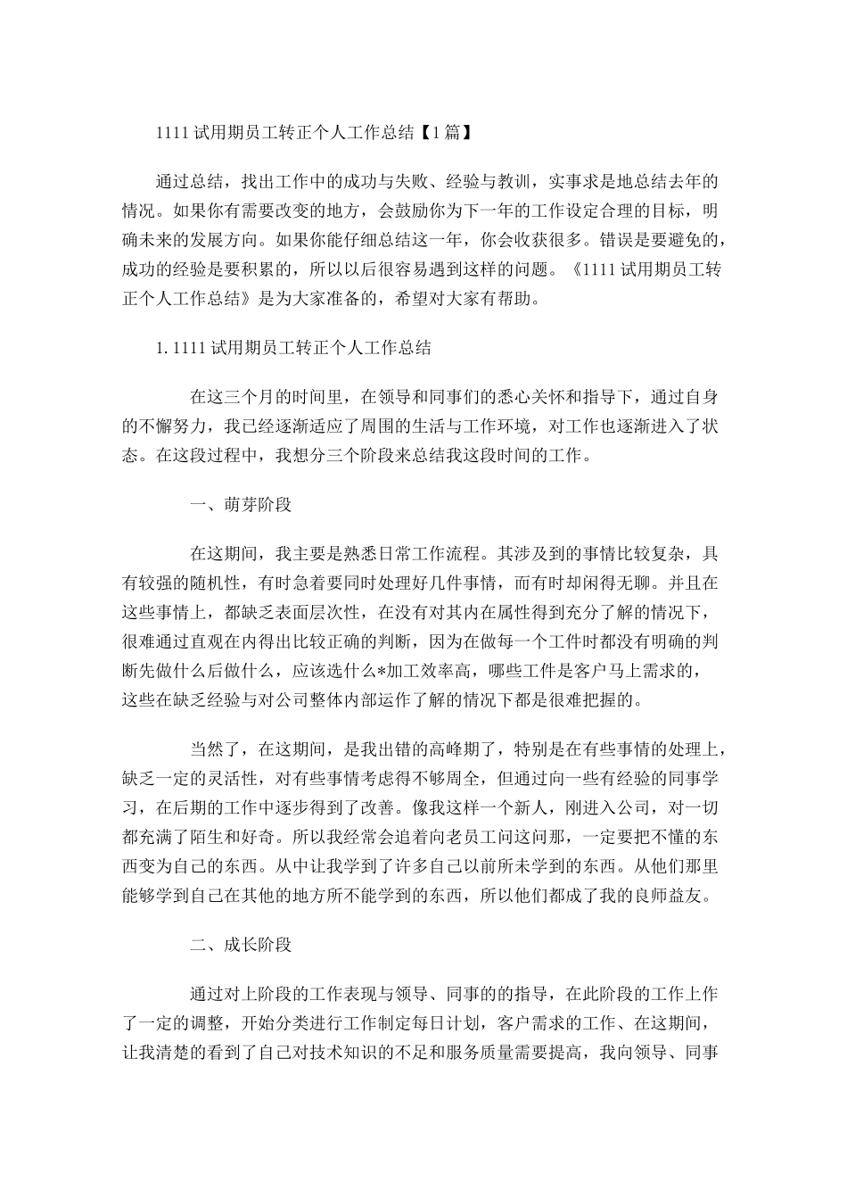 试用期员工转正个人工作总结【5篇】.docx_第1页