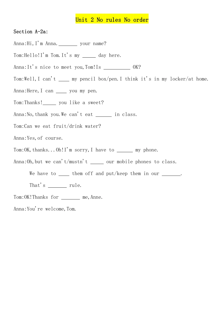 25新版七年级下册英语课文挖空练习（空白）.pdf_第3页