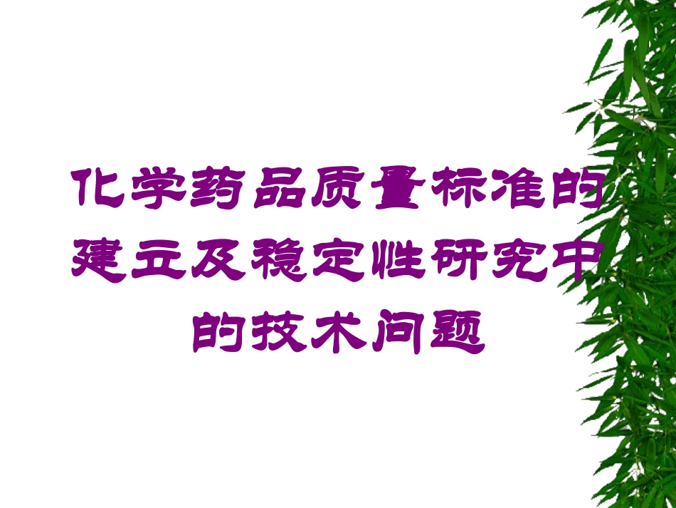 化学药品质量标准的建立及稳定性研究中的技术问题培训课件.pptx_第1页