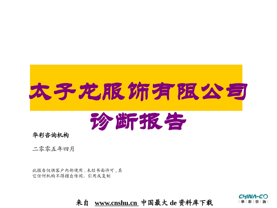太子龙服饰有限公司诊断报告培训课件.pptx_第1页