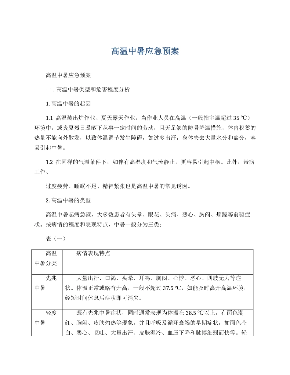 夏季高温中暑应急预案.docx_第1页