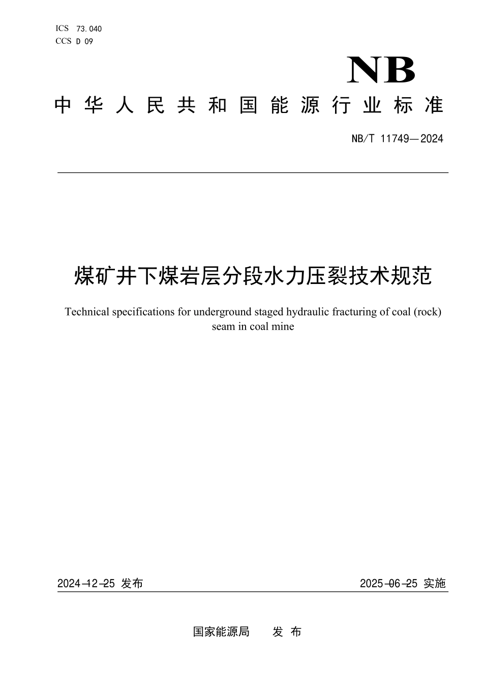 NBT11749-2024FDIS 煤矿井下煤岩层分段水力压裂技术规范.pdf_第1页