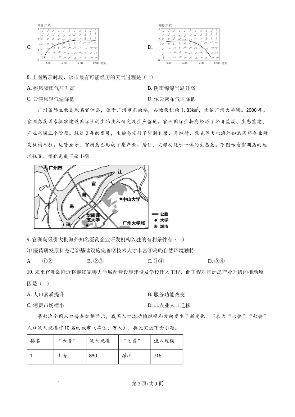 2024年高考地理试卷（天津）（空白卷）.docx_第3页