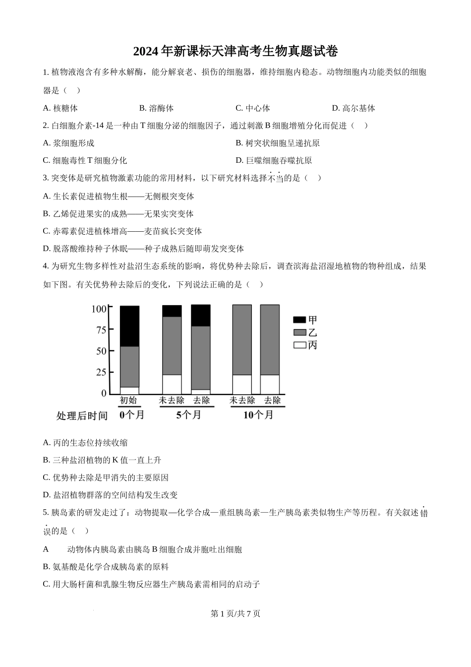 2024年高考生物试卷（天津）（空白卷）(1).docx_第1页