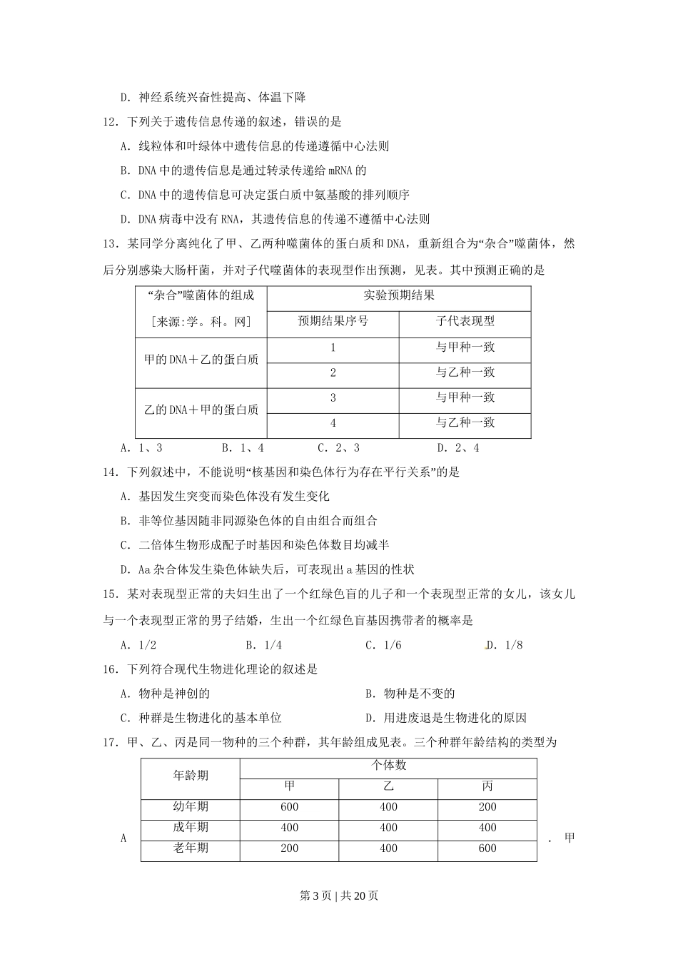 2010年高考生物试卷（海南）（解析卷）(1).doc_第3页