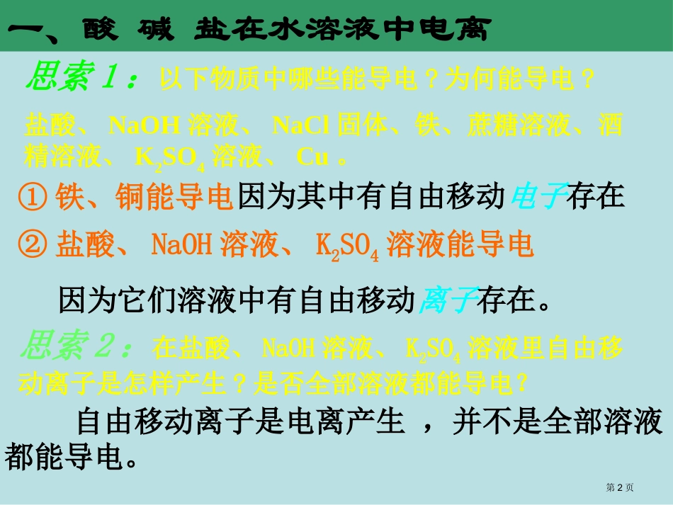 酸碱盐在水溶液中的电离及离子方程式名师优质课赛课一等奖市公开课获奖课件.pptx_第2页