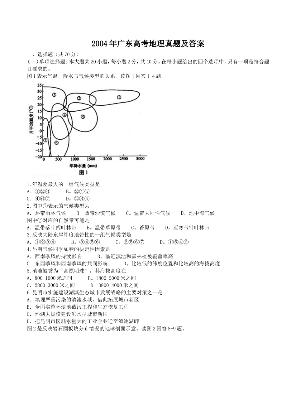2004年广东高考地理真题及答案.doc_第1页