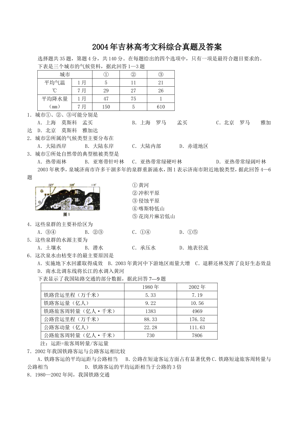 2004年吉林高考文科综合真题及答案(1).doc_第1页