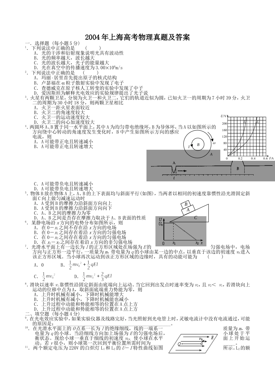 2004年上海高考物理真题及答案.doc_第1页