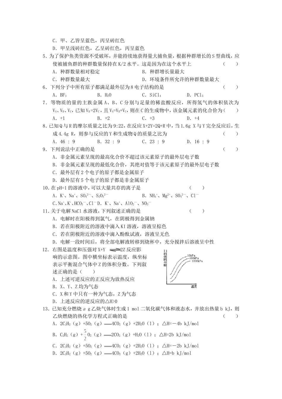 2005年湖南高考理科综合真题及答案(1).doc_第2页