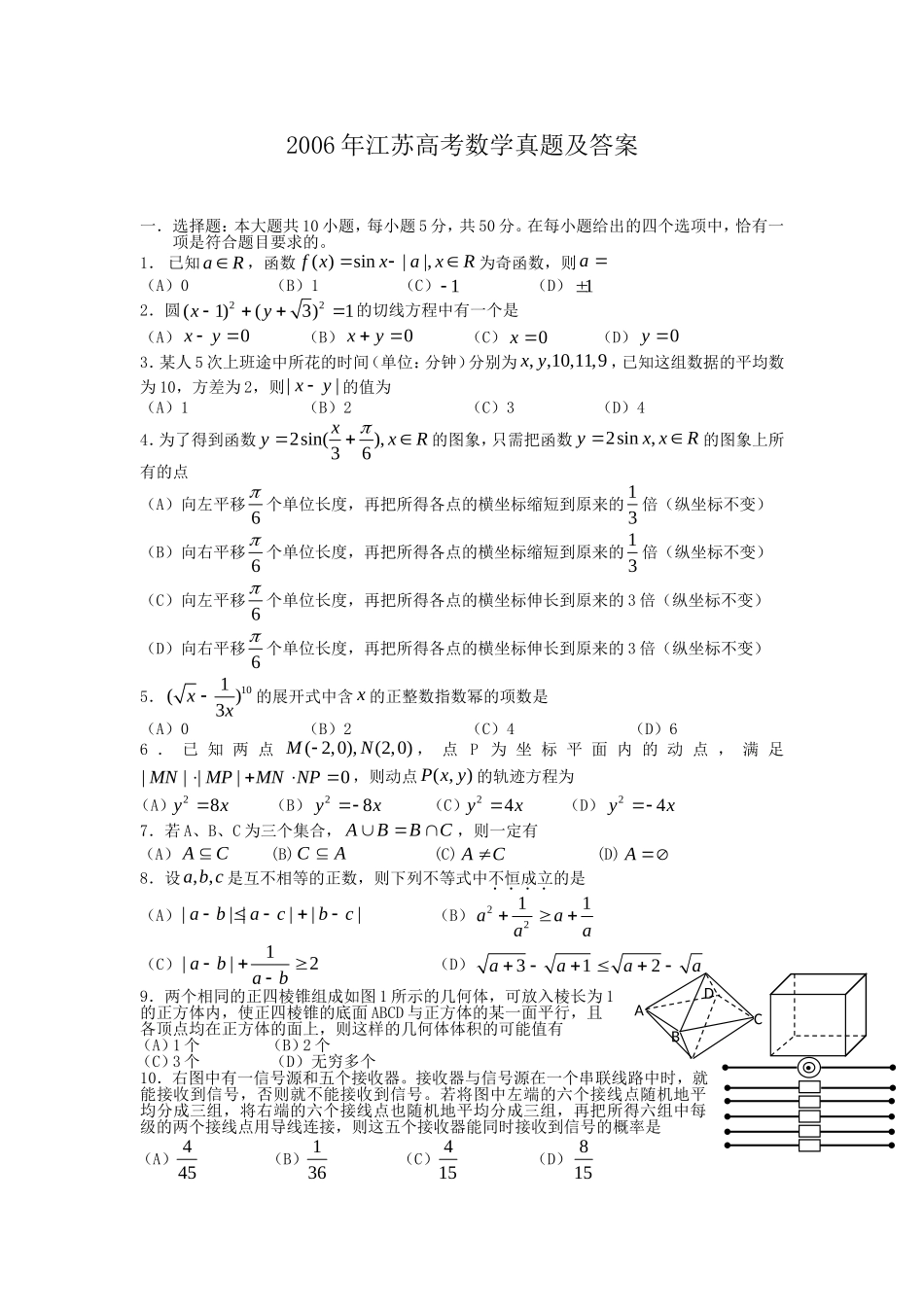 2006年江苏高考数学真题及答案.doc_第1页