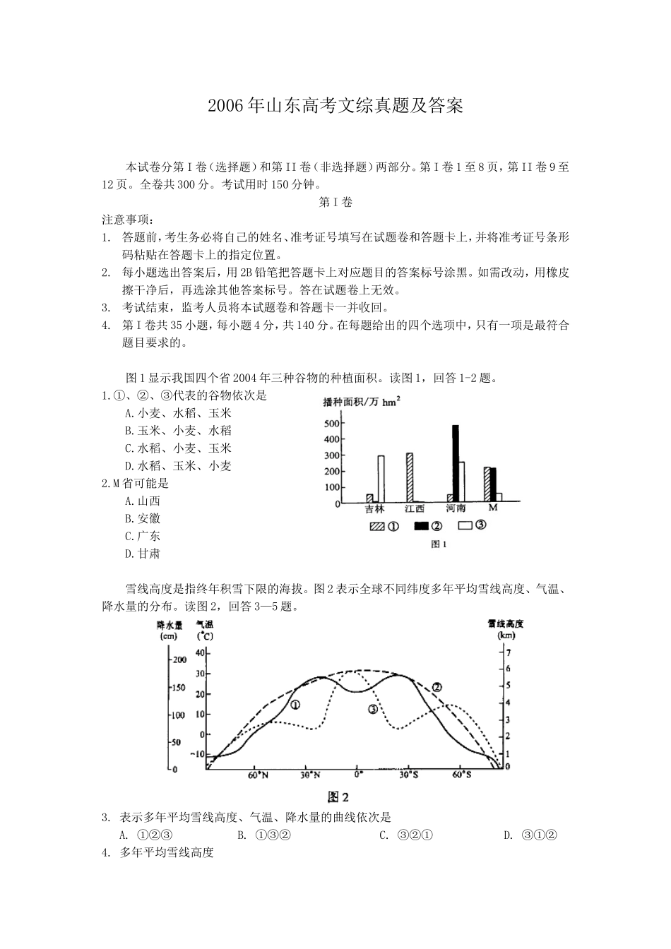 2006年山东高考文综真题及答案(1).doc_第1页