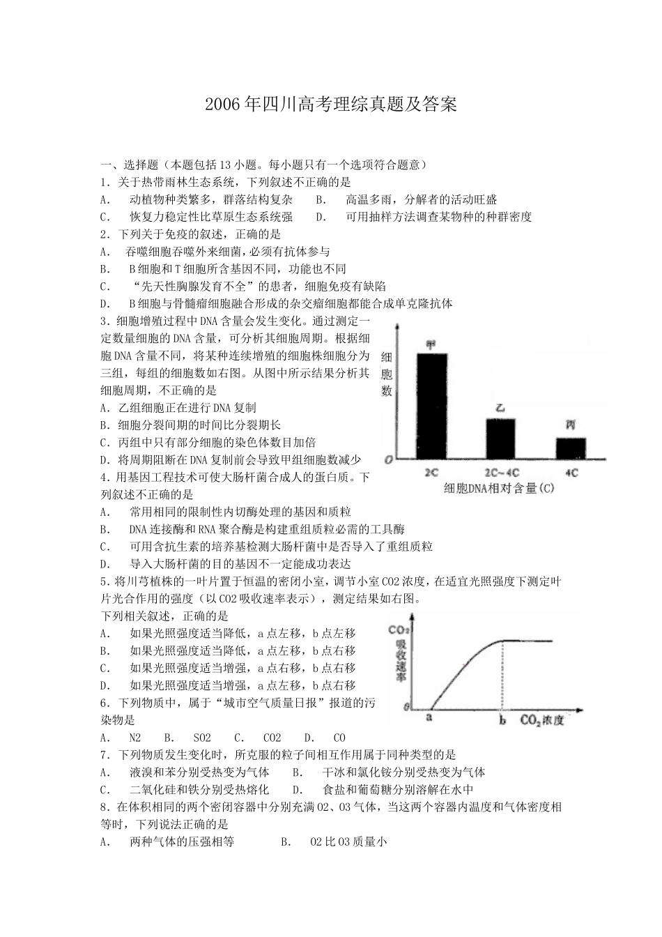 2006年四川高考理综真题及答案(1).doc_第1页