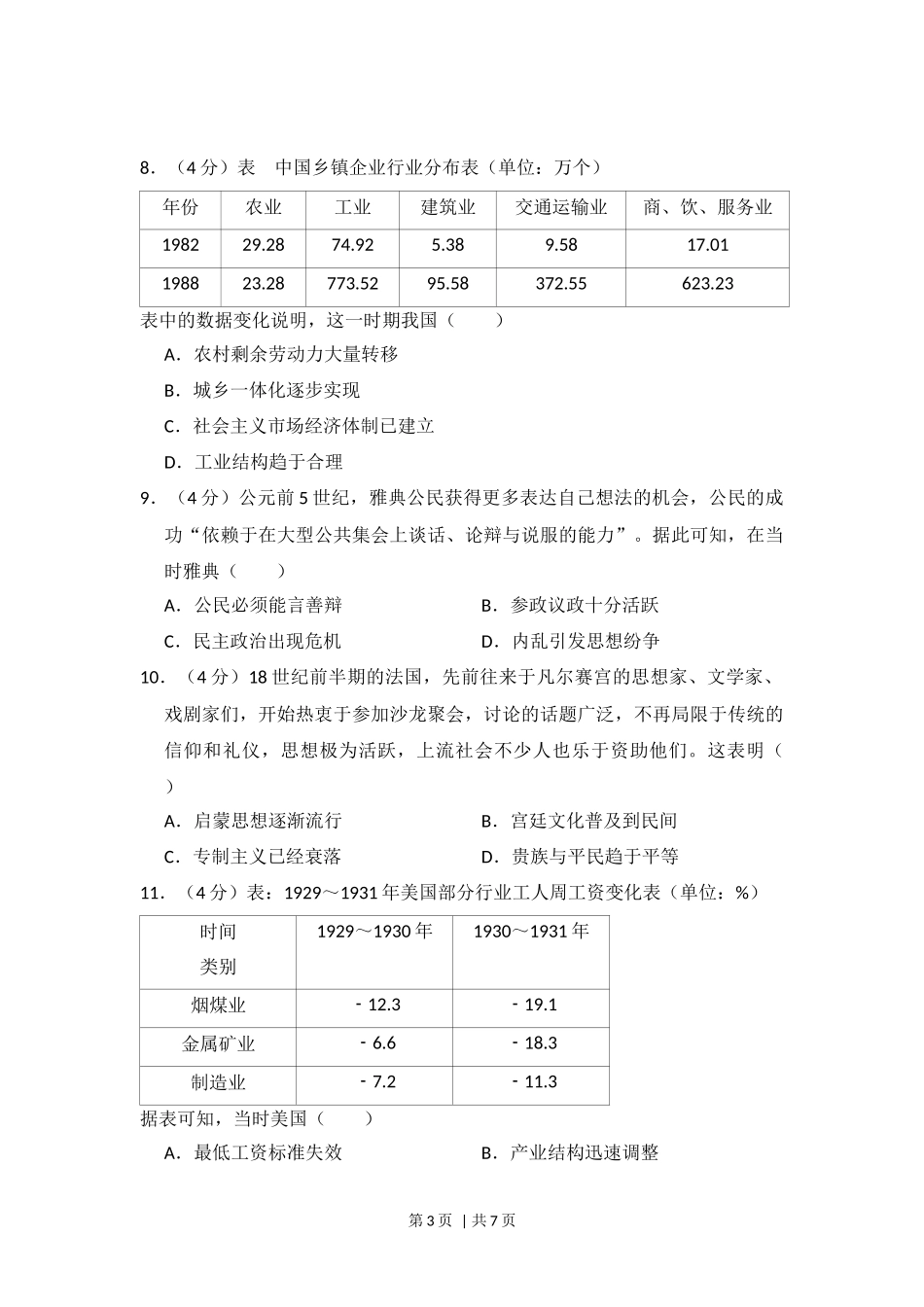 2018年高考历史试卷（新课标Ⅲ）（空白卷）.docx_第3页