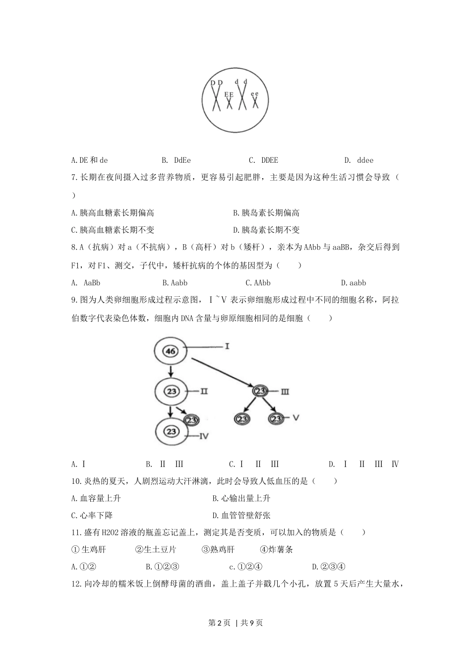 2020年高考生物试卷（上海）（空白卷）(1).docx_第2页