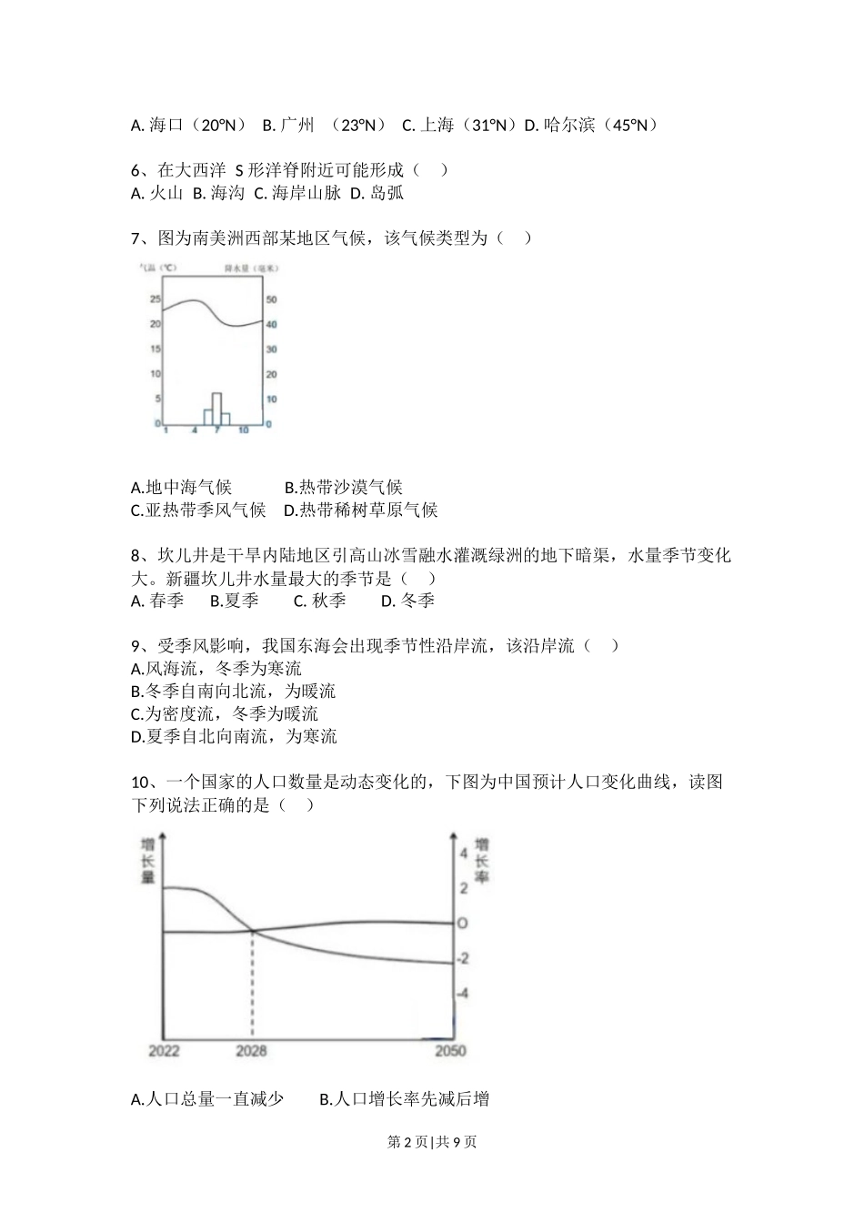 2021年高考地理试题（上海）（空白卷）.docx_第2页