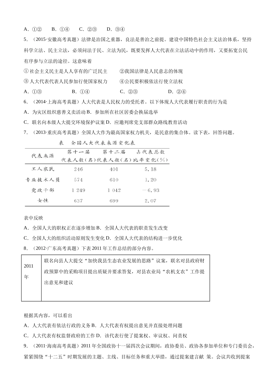 十年高考真题分类汇编（2010-2019）  政治 专题07 发展社会主义民主政治 Word版无答案原卷版.docx_第2页