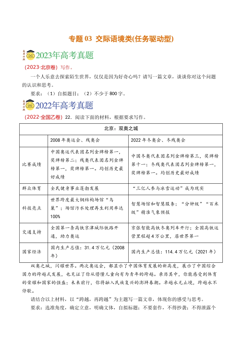 写作-专题03 交际语境类(任务驱动型)（学生版）【2021-2023年】高考语文真题分类汇编(1).docx_第1页