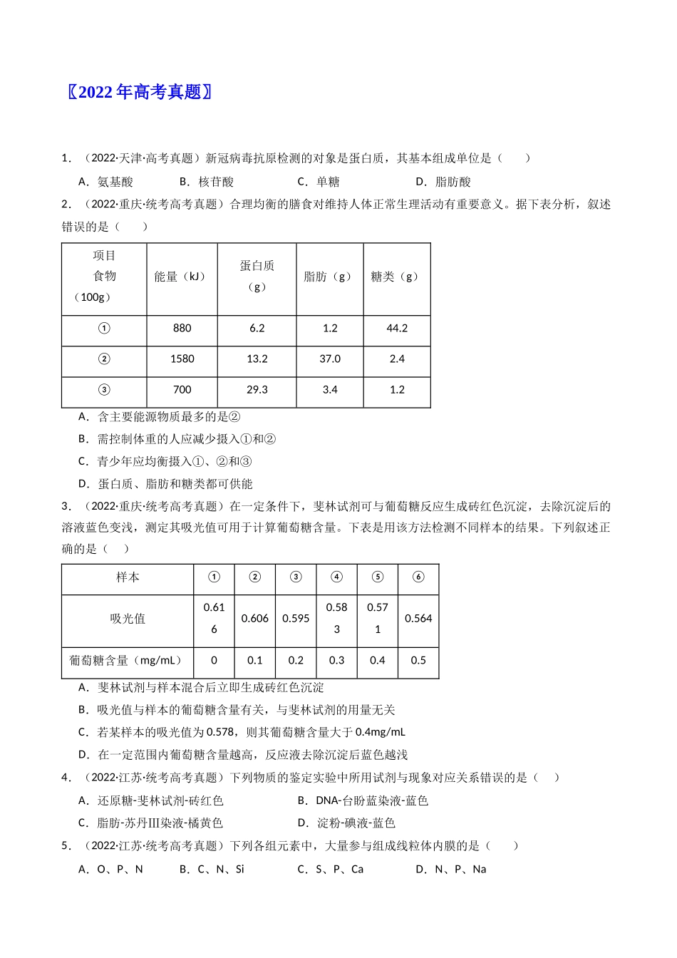 专题01 细胞的分子组成（原卷卷）.docx_第3页