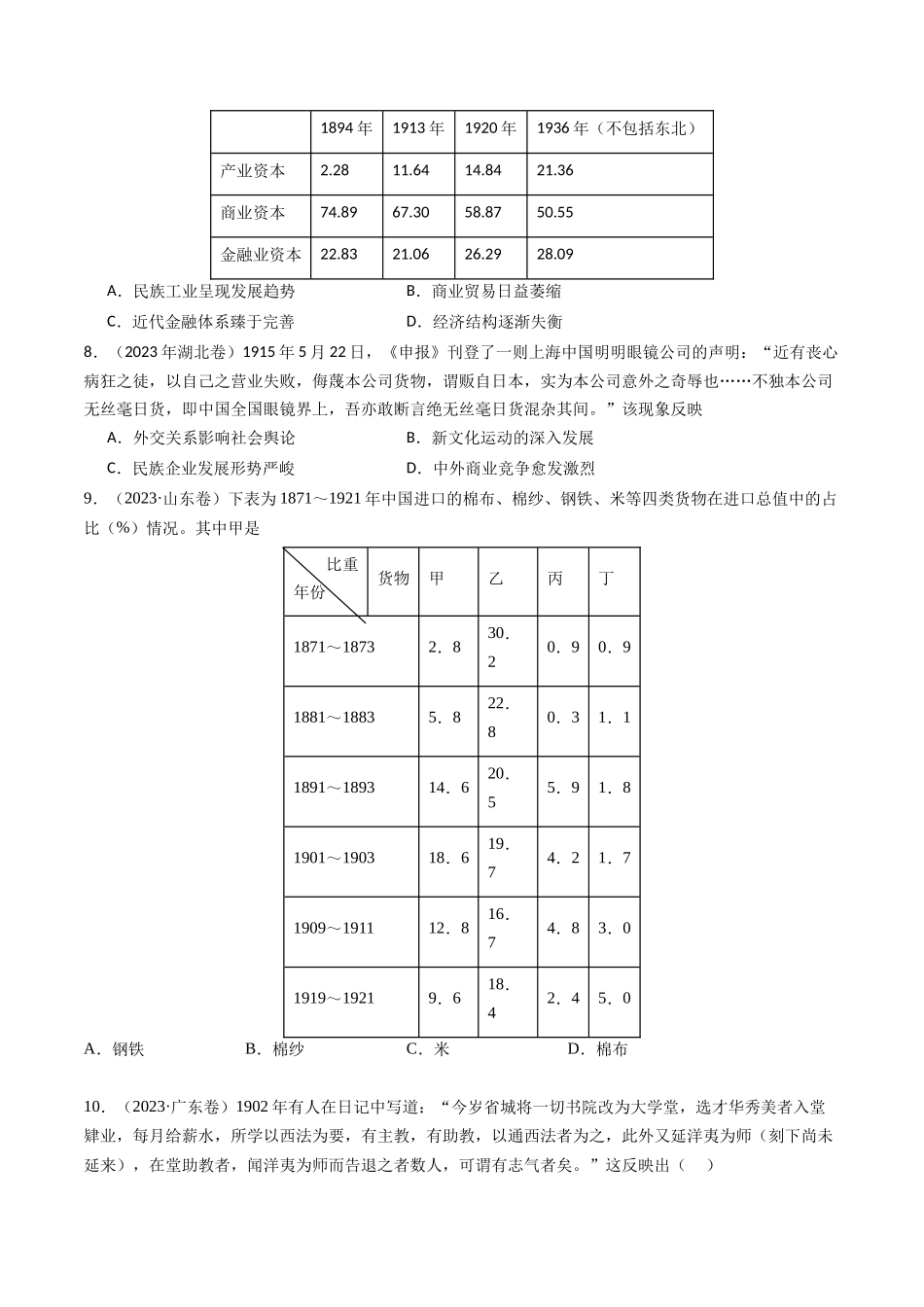 专题06 从甲午战争到五四运动(1894-1919)（原卷卷）.docx_第2页