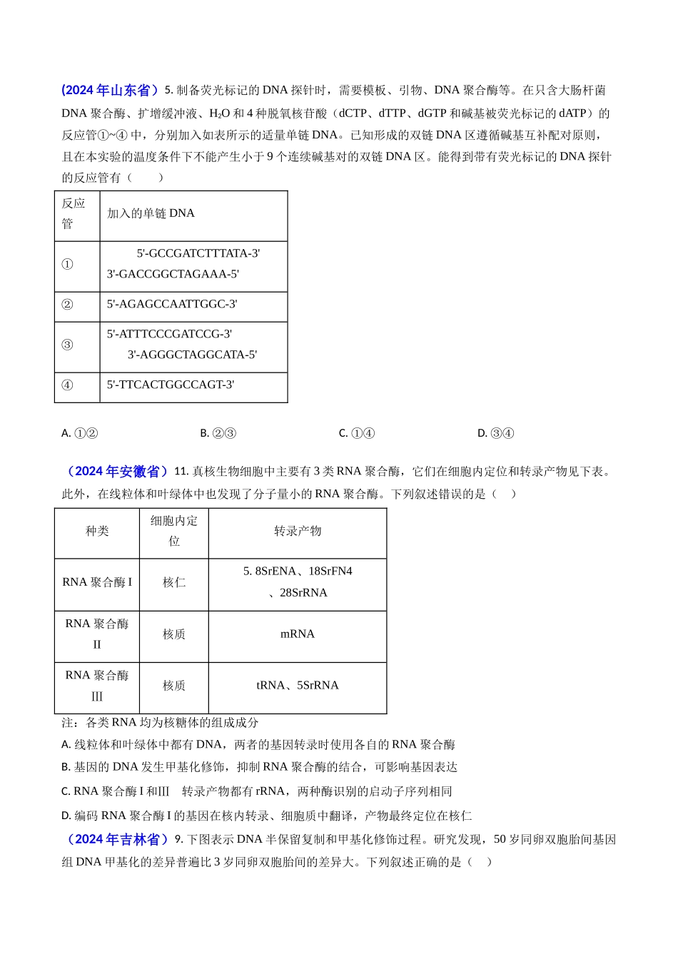 专题09 遗传的分子基础-【2024年高考真题和模拟题生物分类汇编(学生卷）.docx_第2页