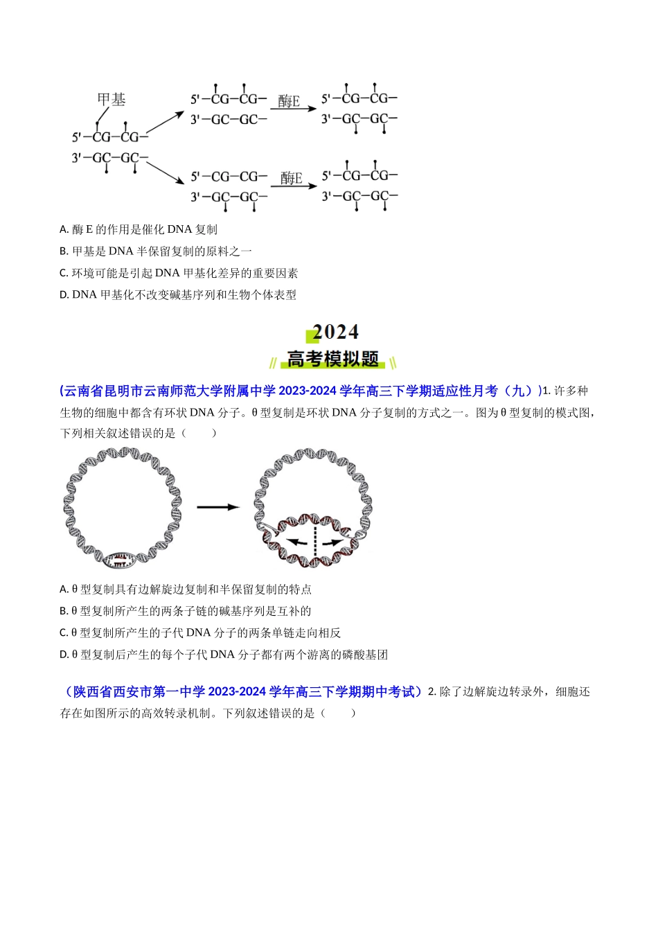 专题09 遗传的分子基础-【2024年高考真题和模拟题生物分类汇编(学生卷）.docx_第3页